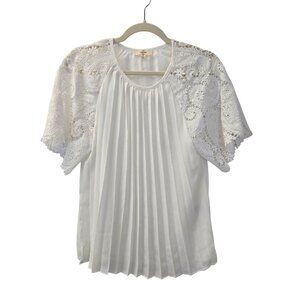 Entro Pleated Bodice Crochet Sleeve Blouse Size Small